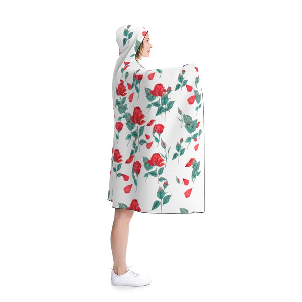 Roses on white Hooded Blanket,Gift for Christmas,Thanksgiving,Birthday,Valentine Gifts for Her,Camping,TV-time/Fireplace Snuggler Blanket