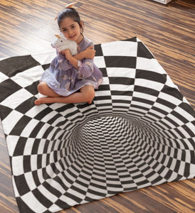 checkered vortex Play Mat,Carpet/Rug/Pet Feeding Mat, Christmas/Thanksgiving/Housewarming/Baby Shower/Anniversary/3D optical illusion Gifts