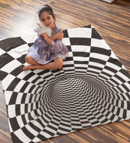 checkered vortex Play Mat,Carpet/Rug/Pet Feeding Mat, Christmas/Thanksgiving/Housewarming/Baby Shower/Anniversary/3D optical illusion Gifts