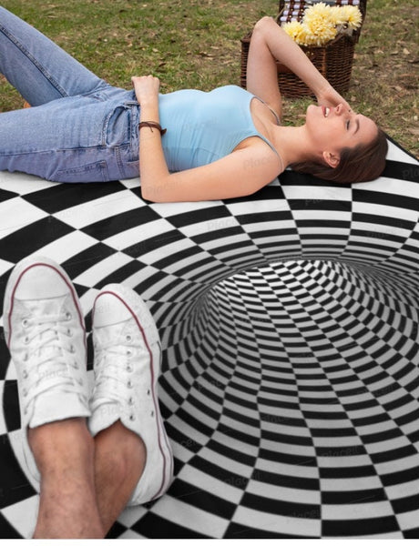 checkered vortex Play Mat,Carpet/Rug/Pet Feeding Mat, Christmas/Thanksgiving/Housewarming/Baby Shower/Anniversary/3D optical illusion Gifts