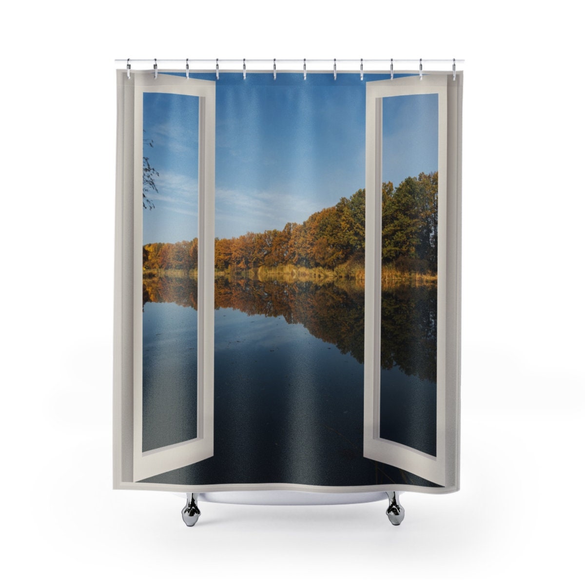 Faux Window Shower Curtain, Lakeview,Easter Gift,Birthday gift,Mother&#39;s Day gift for Her,bathroom decor,Housewarming gift for nature lovers