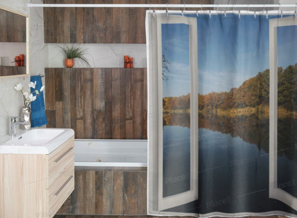 Faux Window Shower Curtain, Lakeview,Easter Gift,Birthday gift,Mother&#39;s Day gift for Her,bathroom decor,Housewarming gift for nature lovers