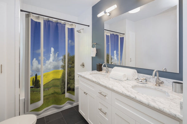 Faux window Shower Curtain, Meadow view,Easter Gift,Birthday gift,Mother&#39;s Day gift for Her,bathroom decor,Housewarming gifts for him her