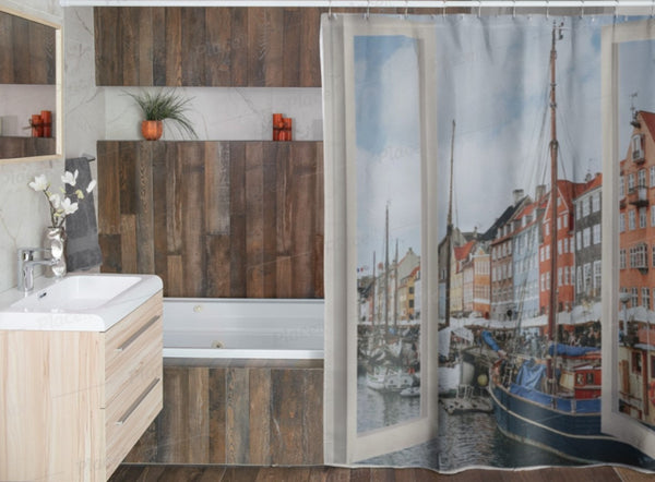 Fake window Shower Curtain,Copenhagen canal,Easter Gift,Birthday gift for him,Mother&#39;s Day gift for Her,bathroom decor,Housewarming gift