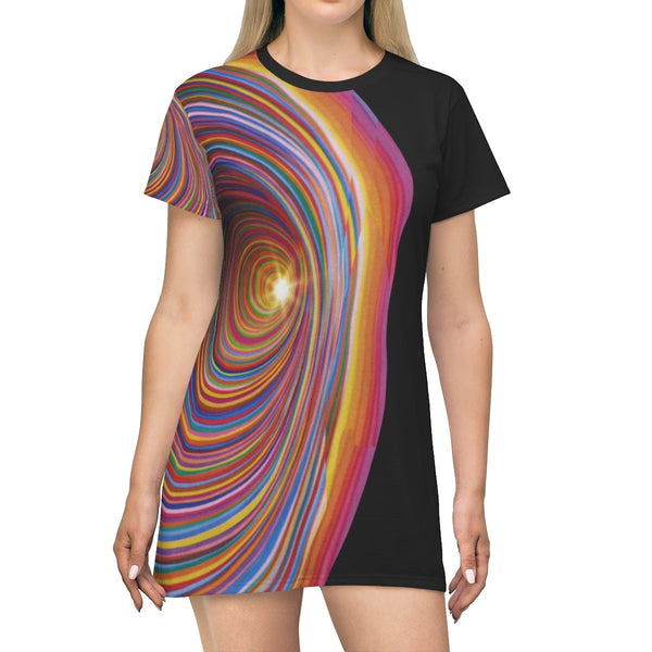 Rainbow Vortex s-Sleeve T-shirt Dress,Optical Illusion Dress,Gift For Her/Christmas/Thanksgivn/Birthday,Athletic Aline tank dress,LGBTQ Gift