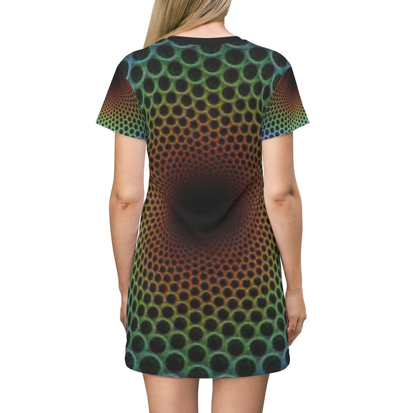 Green Vortex T-shirt Dress,Optical Illusion Dress,Gifts For Her,Athletic Dress, Short Sleeve Dress,A-line tank dress,Op Art Birthday Gift