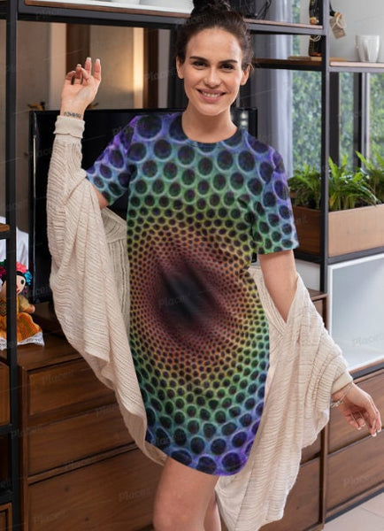 Green Vortex T-shirt Dress,Optical Illusion Dress,Gifts For Her,Athletic Dress, Short Sleeve Dress,A-line tank dress,Op Art Birthday Gift
