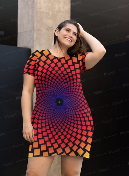 Sunrise Vortex T-shirt Dress,Optical Illusion Dress,Gifts For Her,Athletic Dress, Short Sleeve Dress,A-line tank dress,Op Art Birthday Gift