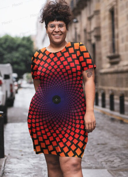 Sunrise Vortex T-shirt Dress,Optical Illusion Dress,Gifts For Her,Athletic Dress, Short Sleeve Dress,A-line tank dress,Op Art Birthday Gift