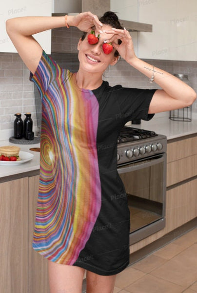 Rainbow Vortex s-Sleeve T-shirt Dress,Optical Illusion Dress,Gift For Her/Christmas/Thanksgivn/Birthday,Athletic Aline tank dress,LGBTQ Gift