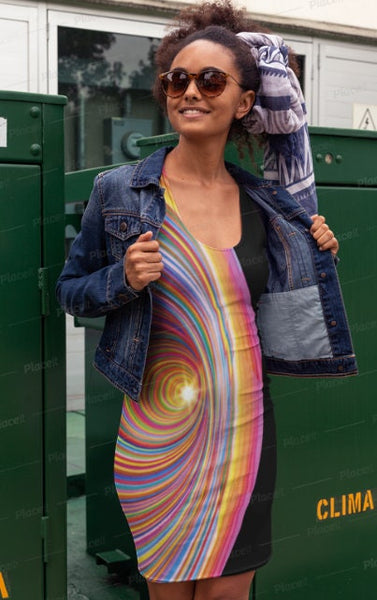 Rainbow Vortex s-Sleeve T-shirt Dress,Optical Illusion Dress,Gift For Her/Christmas/Thanksgivn/Birthday,Athletic Aline tank dress,LGBTQ Gift