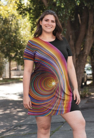 Rainbow Vortex s-Sleeve T-shirt Dress,Optical Illusion Dress,Gift For Her/Christmas/Thanksgivn/Birthday,Athletic Aline tank dress,LGBTQ Gift