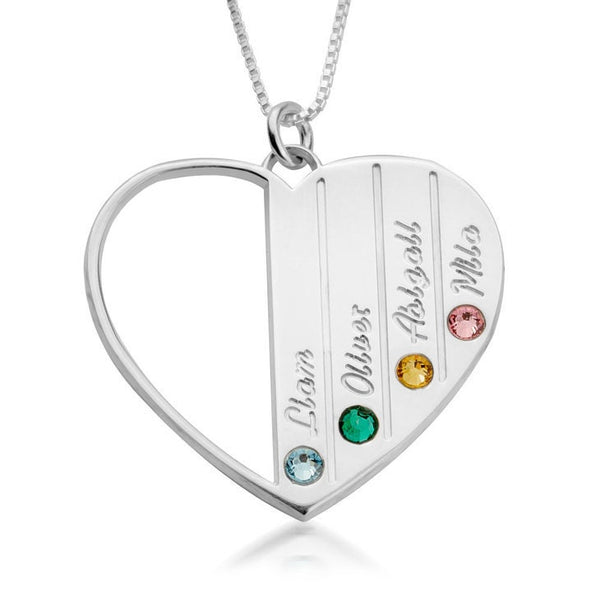 Personalized Birthstone Heart Necklace,Family Pendant,Sterling Silver,24K Gold,Rose Gold Plated,Mother&#39;s Day Gift,Birthday gift,gift for Mom