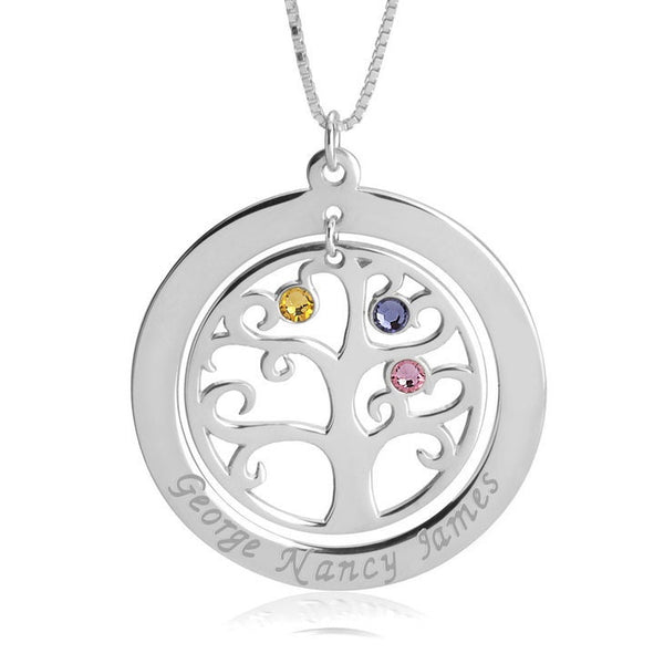 Family Tree of Life Personalized Name + Birthstone Necklace,925 Silver,24K Gold,Rose Gold,Mother&#39;s Day Gift,Birthday gifts for Her,Mom gifts