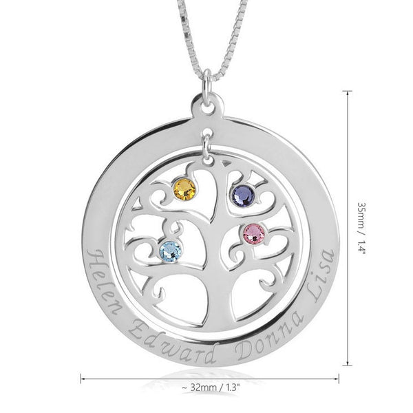 Family Tree of Life Personalized Name + Birthstone Necklace,925 Silver,24K Gold,Rose Gold,Mother&#39;s Day Gift,Birthday gifts for Her,Mom gifts