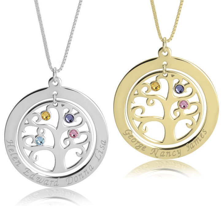 Family Tree of Life Personalized Name + Birthstone Necklace,925 Silver,24K Gold,Rose Gold,Mother&#39;s Day Gift,Birthday gifts for Her,Mom gifts