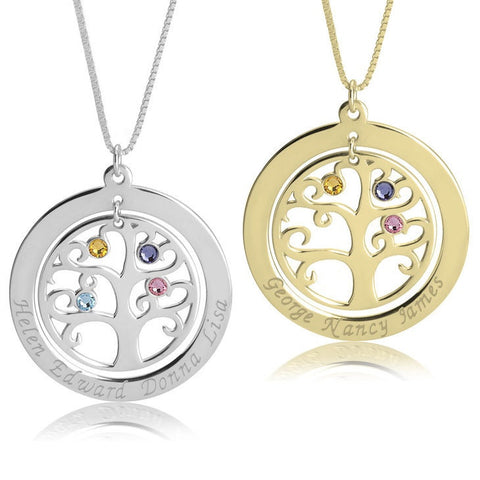 Family Tree of Life Personalized Name + Birthstone Necklace,925 Silver,24K Gold,Rose Gold,Mother&#39;s Day Gift,Birthday gifts for Her,Mom gifts
