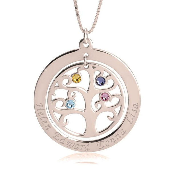 Family Tree of Life Personalized Name + Birthstone Necklace,925 Silver,24K Gold,Rose Gold,Mother&#39;s Day Gift,Birthday gifts for Her,Mom gifts