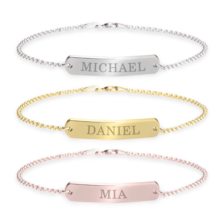 Personalized Classic Name Bar Bracelet,925 Silver, 24k Gold,Rose Gold,Mother&#39;s Day Gift,Birthday,Couple Gifts,Gifts for Him,Gifts for Her