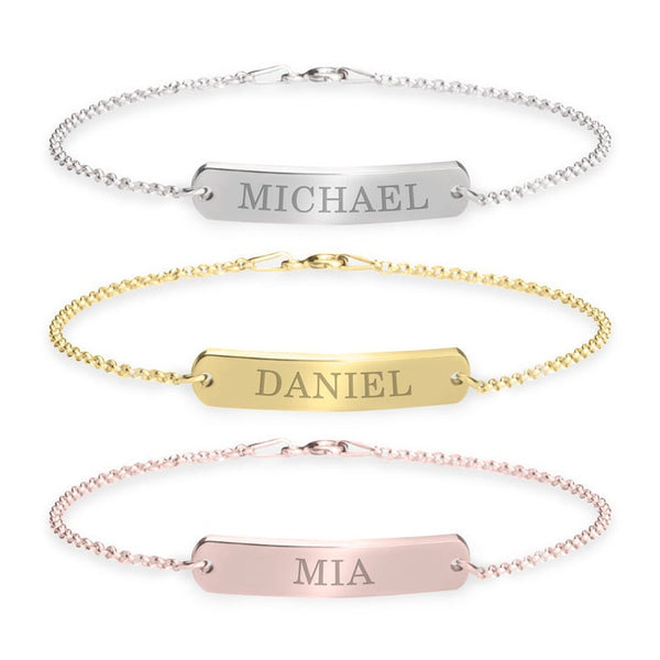Personalized Classic Name Bar Bracelet,925 Silver, 24k Gold,Rose Gold,Mother&#39;s Day Gift,Birthday,Couple Gifts,Gifts for Him,Gifts for Her