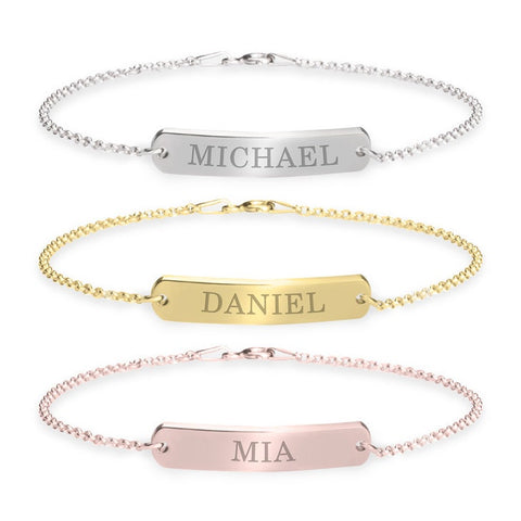 Personalized Classic Name Bar Bracelet,925 Silver, 24k Gold,Rose Gold,Mother&#39;s Day Gift,Birthday,Couple Gifts,Gifts for Him,Gifts for Her