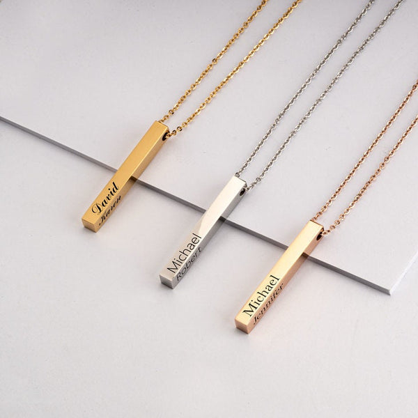 Personalized 3D Bar Name Necklace,3side Engraved Bar,925 Silver,24K Gold,Rose Gold Plated,Mother&#39;s Day Gift,Birthday gift,Mom gifts,Dad gift