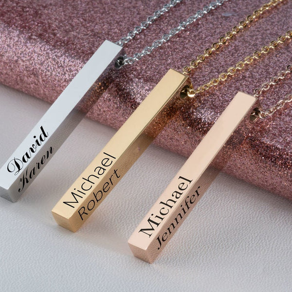 Personalized 3D Bar Name Necklace,3side Engraved Bar,925 Silver,24K Gold,Rose Gold Plated,Mother&#39;s Day Gift,Birthday gift,Mom gifts,Dad gift