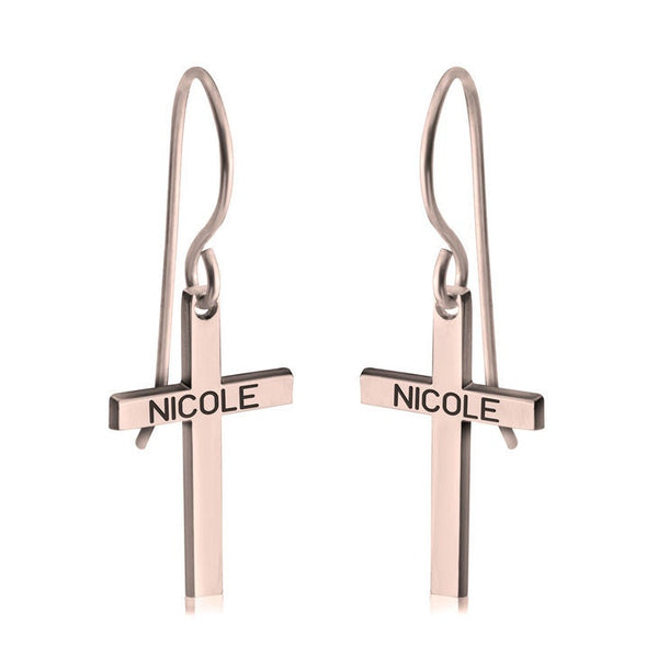 Personalized Name Engraved Cross EarRings,925 Silver,24K/Rose Gold,Mother&#39;s Day gift,Birthday gift,baby shower gifts,gifts for Her or Him