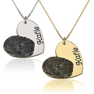 Personalized Fingerprint Heart w/ Engraved Name,925 Silver,24K/Rose Gold,Mother&#39;s Day Gift,Birthday gift,Mom gift,Dad gift,In Memoriam gifts