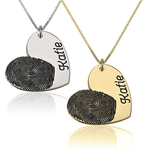 Personalized Fingerprint Heart w/ Engraved Name,925 Silver,24K/Rose Gold,Mother&#39;s Day Gift,Birthday gift,Mom gift,Dad gift,In Memoriam gifts