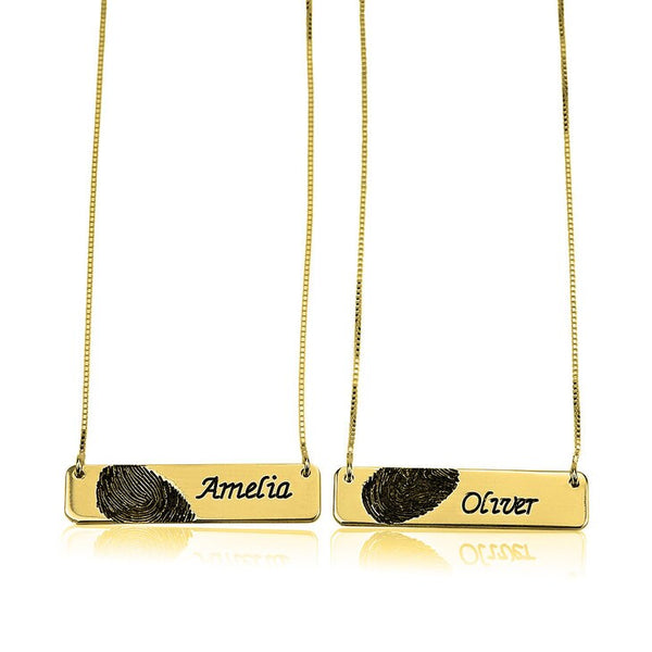 Matching 2-Set Personalized Couples Jewelry,Fingerprint + Name,Mother&#39;s Day Gift,Birthday gift,Mom gift,Dad gift,In Memoriam gift,HIS & HERS