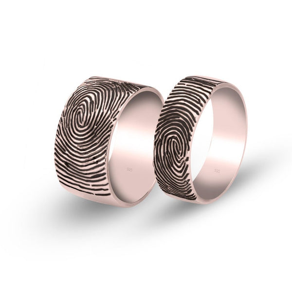 Couples Rings Set of 2 Fingerprints Personalized,Mother&#39;s Day Gift,Birthday gift,Anniversay gift,Valentine gift,HIS & HERS,Couples Jewelry