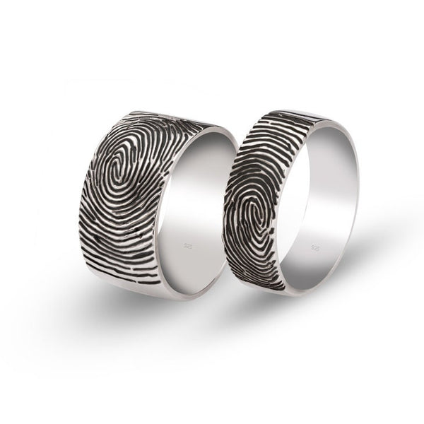 Couples Rings Set of 2 Fingerprints Personalized,Mother&#39;s Day Gift,Birthday gift,Anniversay gift,Valentine gift,HIS & HERS,Couples Jewelry