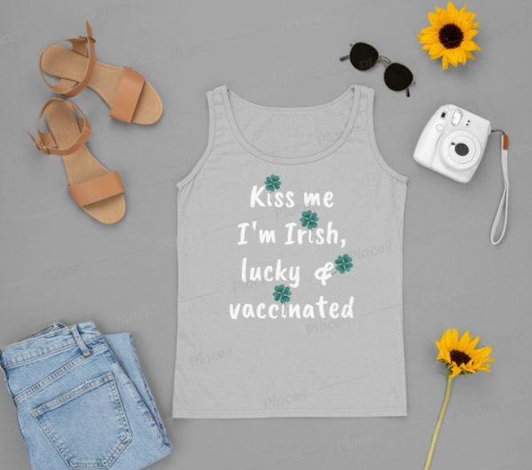 Kiss me I&#39;m Irish St Patrick Day  womens top,St. Paddy&#39;s Day,St Pattys Day Sleeveless Shirt,Four Leaf Clover Shirt,Women Shamrock Shirt