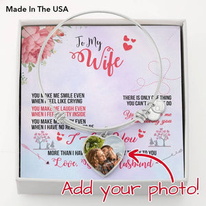 Personalized Bangle Heart Charm Bracelet for Wife,Gifts for Wife,Personalized Photo Heart Bracelet,Engagement Gift, Birthday Gift for Her,