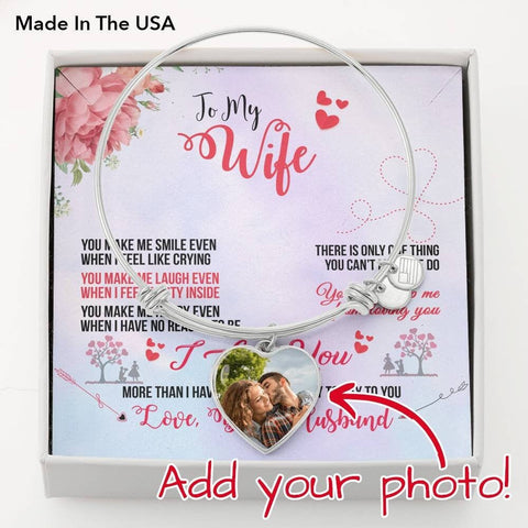 Personalized Bangle Heart Charm Bracelet for Wife,Gifts for Wife,Personalized Photo Heart Bracelet,Engagement Gift, Birthday Gift for Her,