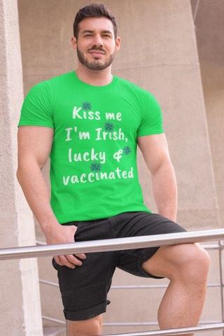 Funny St Patrick Day Shirt,Kiss me I&#39;m Irish, lucky & Vaccinated, Shamrock Shirt, Shirt,St Patty Day Shirt,Four Leaf Clover Shirt,Mens Shirt