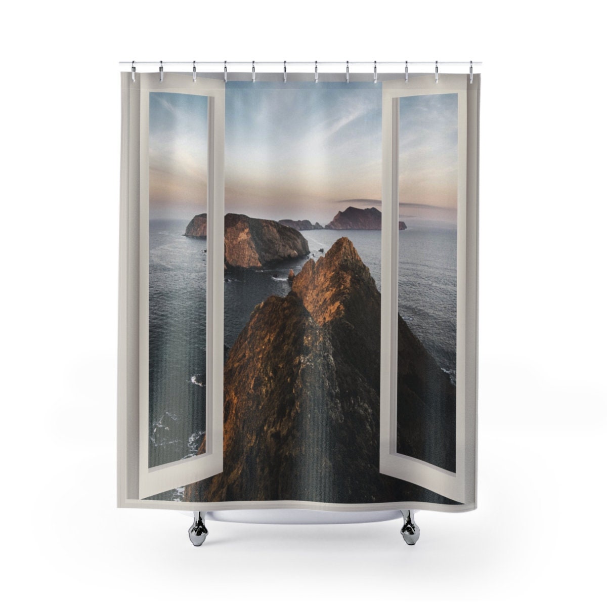 Faux Window Shower Curtain,Big Sur,Easter Gift,Birthday gift,Mother&#39;s Day gift for Her,bathroom decor,Housewarming home decor gifts for him