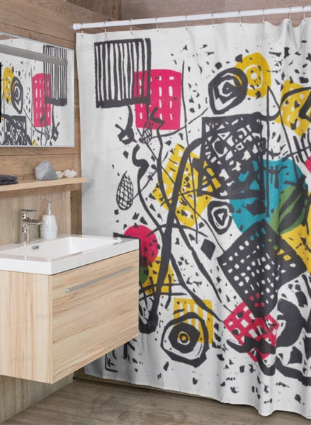 Kandinsky Small World Abstract Art Shower Curtain,Kandinsky Fan/Christmas/Birthday/Graduate/Father/Mother&#39;s Day gift,bath decor,Housewarming