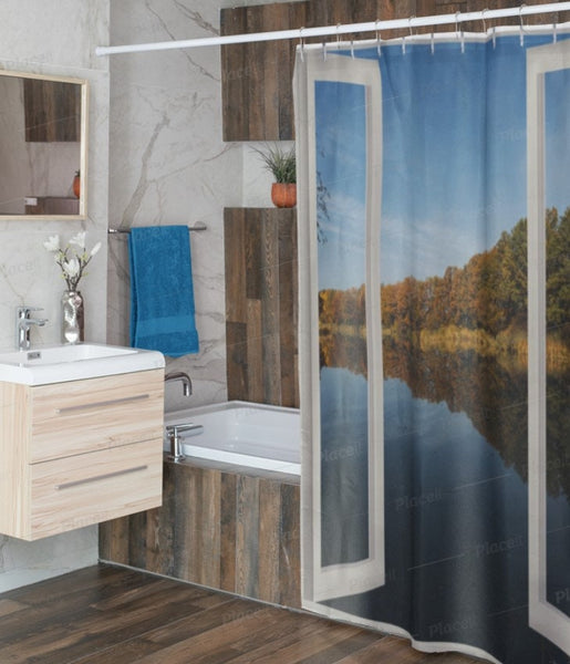 Faux Window Shower Curtain, Lakeview,Easter Gift,Birthday gift,Mother&#39;s Day gift for Her,bathroom decor,Housewarming gift for nature lovers