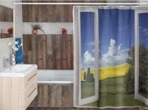Faux window Shower Curtain, Meadow view,Easter Gift,Birthday gift,Mother&#39;s Day gift for Her,bathroom decor,Housewarming gifts for him her