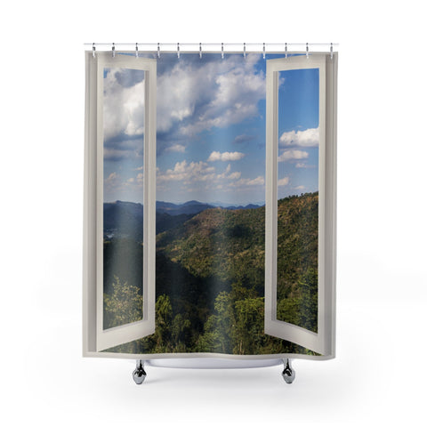 Faux window Shower Curtain,Mountain view,Easter Gift,Birthday gift,Mother&#39;s Day gift for Her,bathroom decor,Housewarming gift for hikers