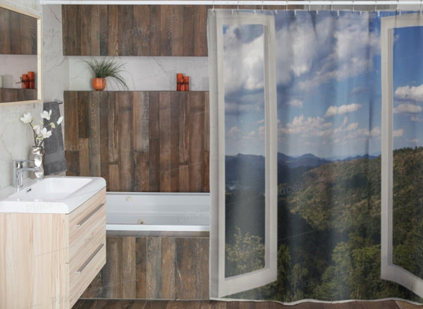 Faux window Shower Curtain,Mountain view,Easter Gift,Birthday gift,Mother&#39;s Day gift for Her,bathroom decor,Housewarming gift for hikers