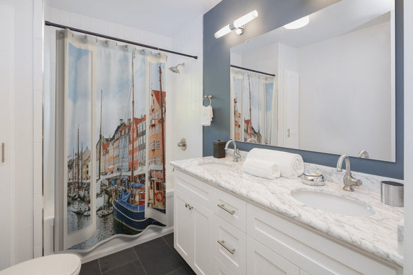 Fake window Shower Curtain,Copenhagen canal,Easter Gift,Birthday gift for him,Mother&#39;s Day gift for Her,bathroom decor,Housewarming gift