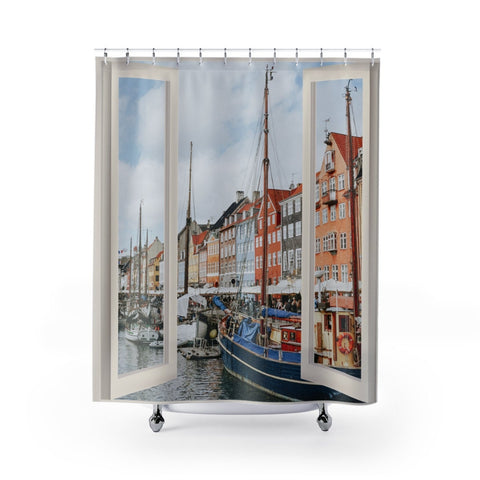 Fake window Shower Curtain,Copenhagen canal,Easter Gift,Birthday gift for him,Mother&#39;s Day gift for Her,bathroom decor,Housewarming gift