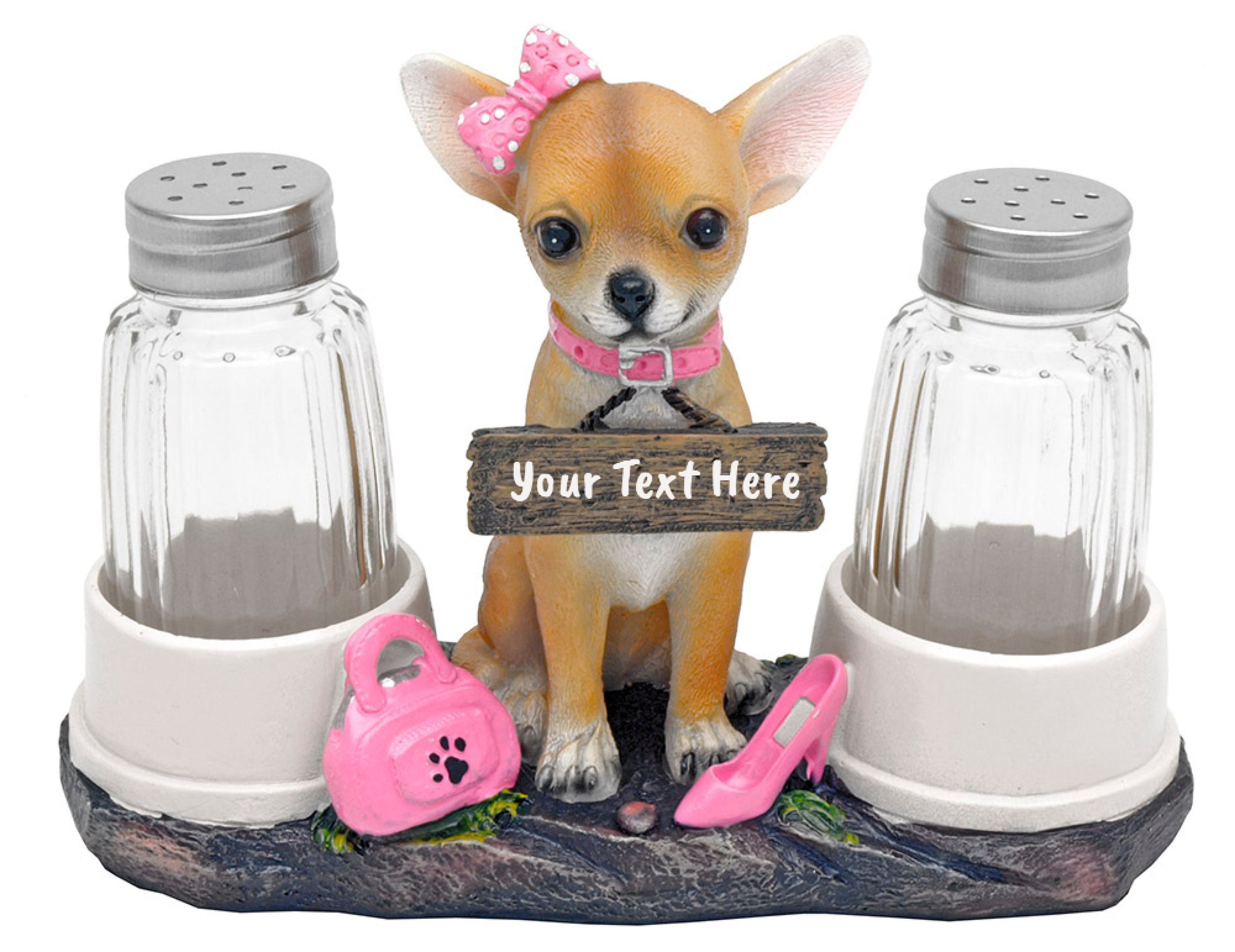 Personalized Girly Chihuahua Dog Salt Pepper Shakers,Christmas/Easter/Mother&#39;s Day/Graduation/Housewarming/Birthday Gift for Chihuahua owner