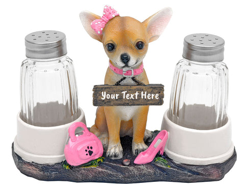 Personalized Girly Chihuahua Dog Salt Pepper Shakers,Christmas/Easter/Mother&#39;s Day/Graduation/Housewarming/Birthday Gift for Chihuahua owner