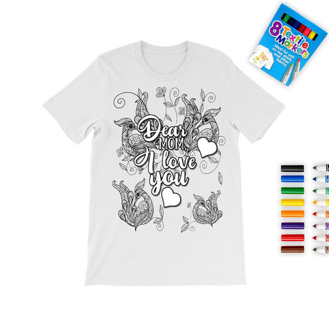 NewPeacocks & Vine Mother&#39;s Day Coloring T-shirt,Fabric Pens,DIY T-shirt,Mom Quote T-shirt,Mother&#39;s Day Gift,Mom Birthday gift,Adult/Kid Gift