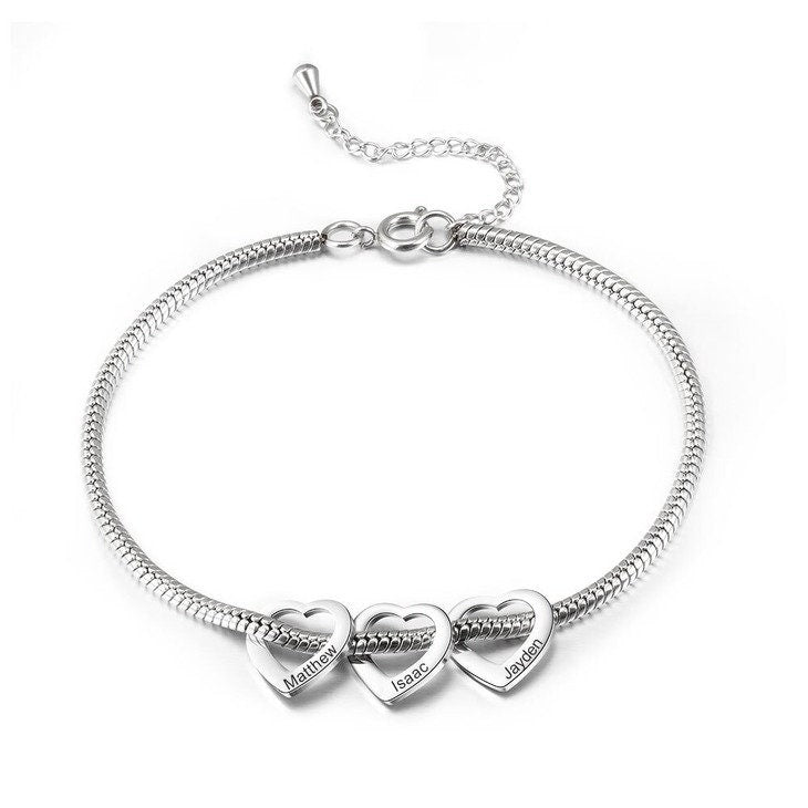 Personalized Charm Bracelet for Mother&#39;s Day,Kids Names Engraved Hearts,Mother&#39;s Day Gift,Birthday gifts for Her,Gifts for Mom,Mom Jewelry