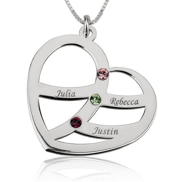 Personalized Engraved Heart Birthstone Necklace,Family Pendant,Sterling Silver,24K Gold,Rose Gold Plated,Mother&#39;s Day Gift,Mom Birthday gift